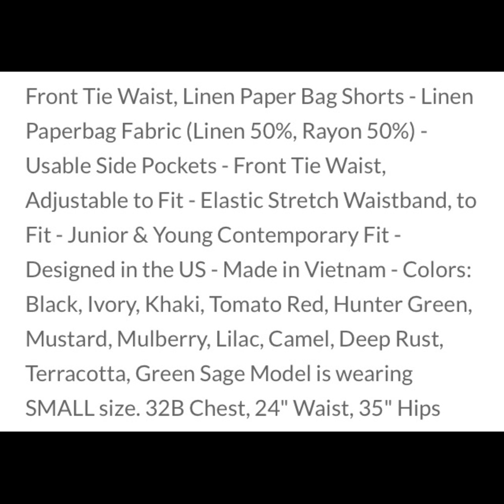 Linen Blend Paper Bag Shorts w/Tie Waist - Black - Picture 4 of 4